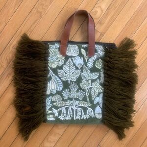 Anthropologie Green Fringe Bag